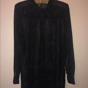 Long sheer button up with paisley design.